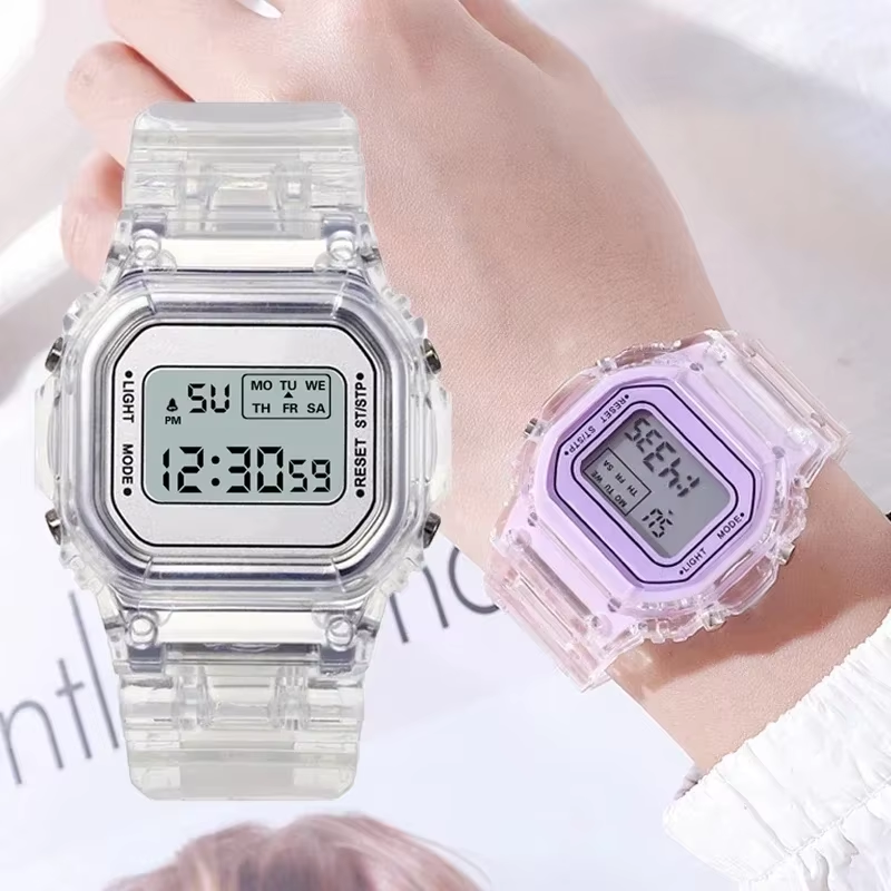 Electronic Watches for Women Men Rose Gold Silicone Strap Transparent Dress LED Digital Wristwatch Sport Clock