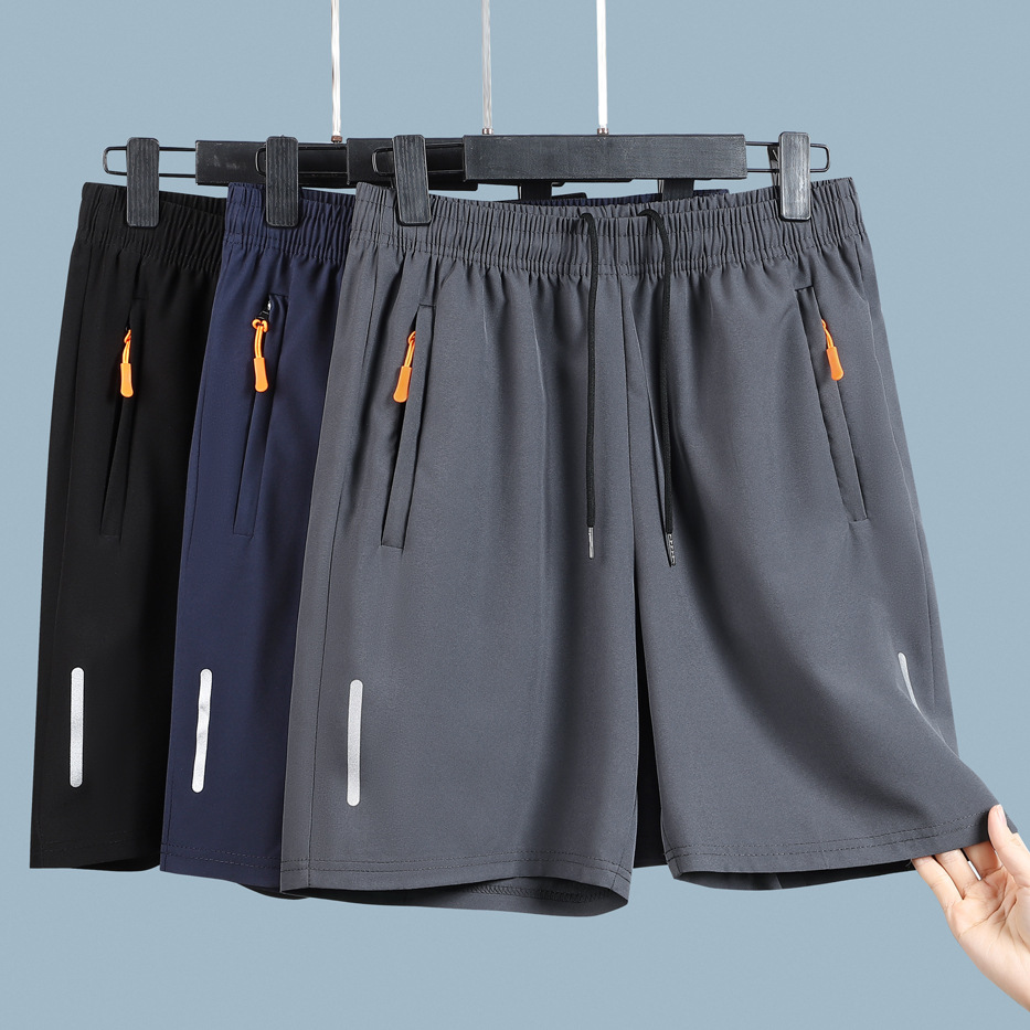 Men's Sports Casual Shorts 2025 New Ice Silk Quick Drying Loose Pants Fashion Beach Pants Men's Shorts with Zipper