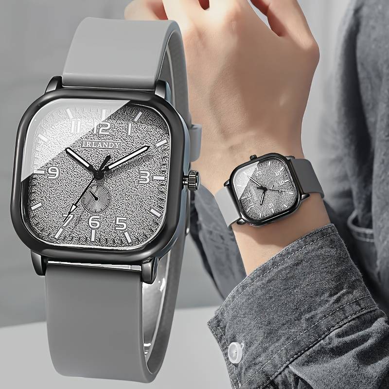 Mens Square Quartz Analog Watch for Men Silicone Band Fashionable Casual Attire Minimalist Students Leisure Style
