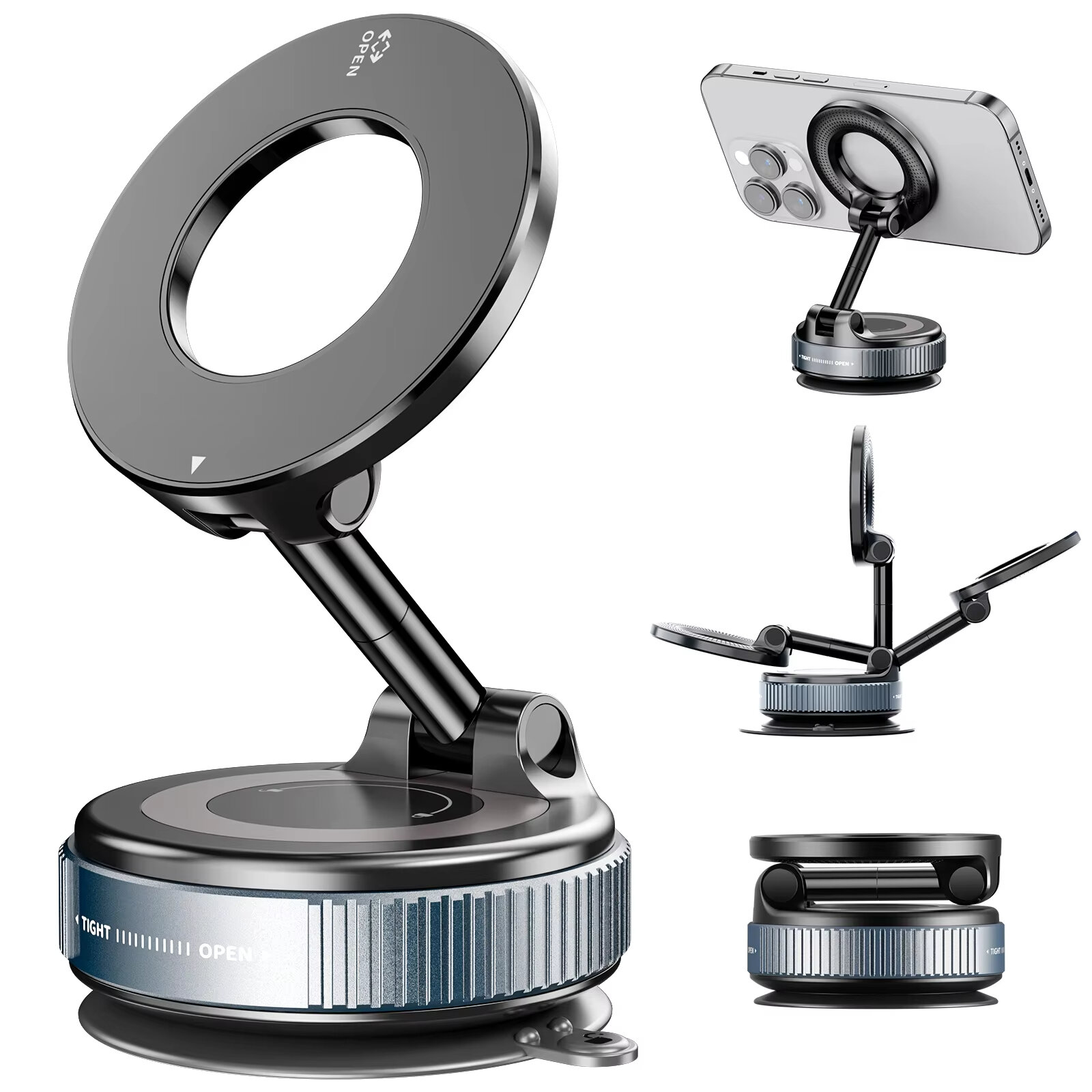 Car Phone Magnetic Stand Mechanical Vacuum Suction Cup Rotate 360 Magnetic Adsorption Bracket Navigation Universal Holder