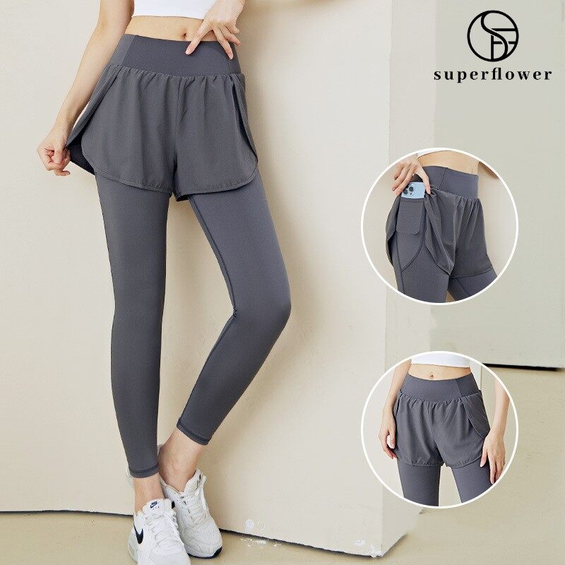 gym clothes women Women's 2 In 1 Yoga Pants with Pockets Sports 2 Layers Running Gym Workout Leggings